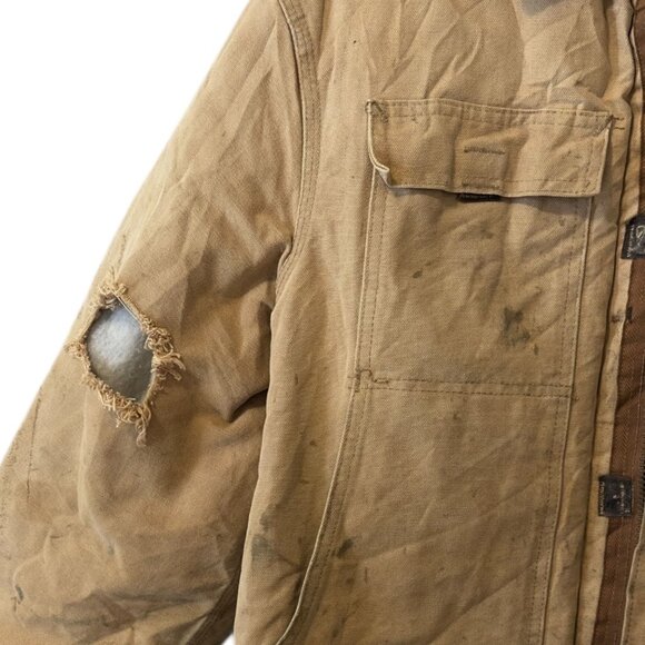 Carhartt Torn Faded Ripped Insulated Work Jacket Canvas Heavy-Duty Outerwear - Picture 7 of 13